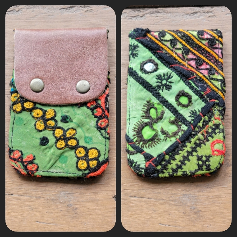 🥂🕺 Free People Boho Embroidered Repurposed vtg banjara Wallet Card Case